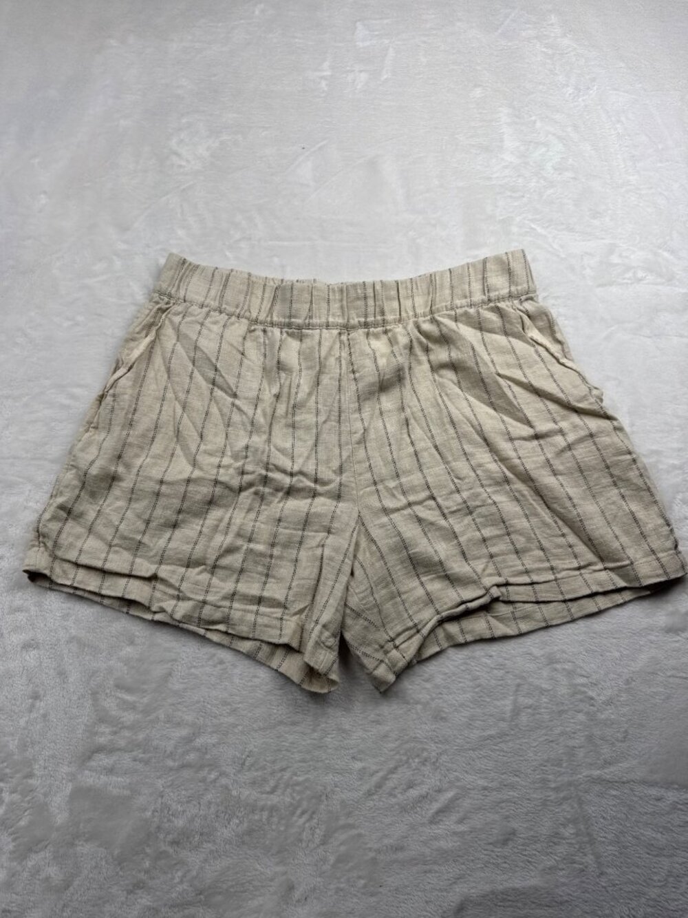 Blanknyc Womens Beige Striped Linen Blend Elastic Waist Shorts Size L